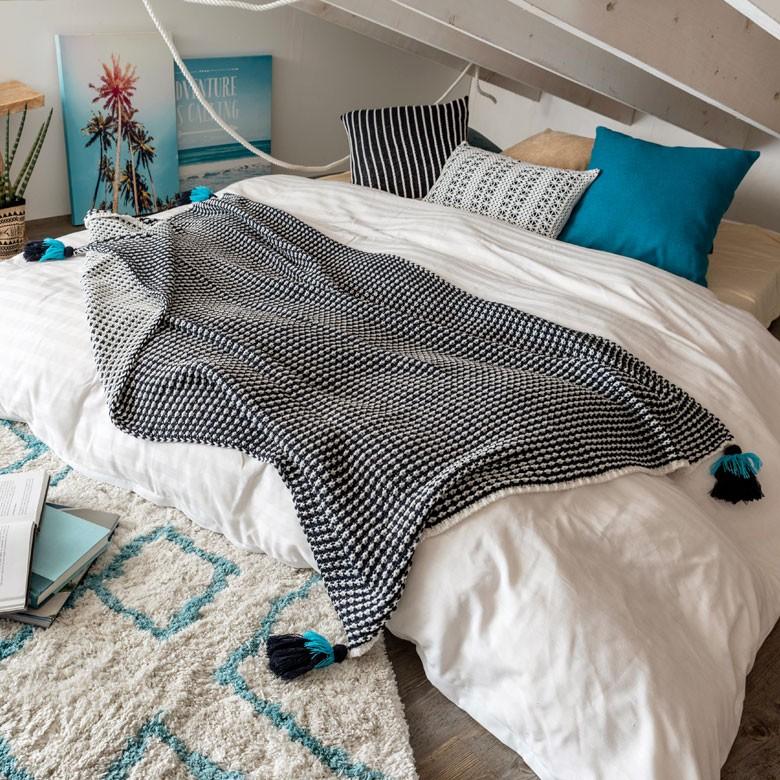 ニットブランケット 約100×140cm ブランケット 膝掛け タッセル付き 毛布 大判 おしゃれ 冬 肩掛 ふんわり ポンチョ 66887 | ブランド登録なし | 03