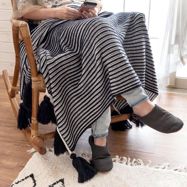 ニットブランケット ボーダー柄 約100×140cm ブランケット 膝掛け
