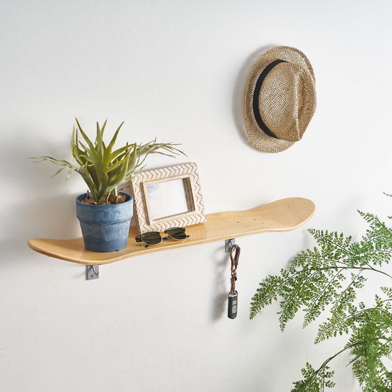 ウォールシェルフ スケートボード 木製 ラック ウォール シェルフ ウッド 棚 壁掛け 壁面 収納 幅約79cm 本物 ボード 西海岸 66890 | ELEMENTS（インテリア） | 09