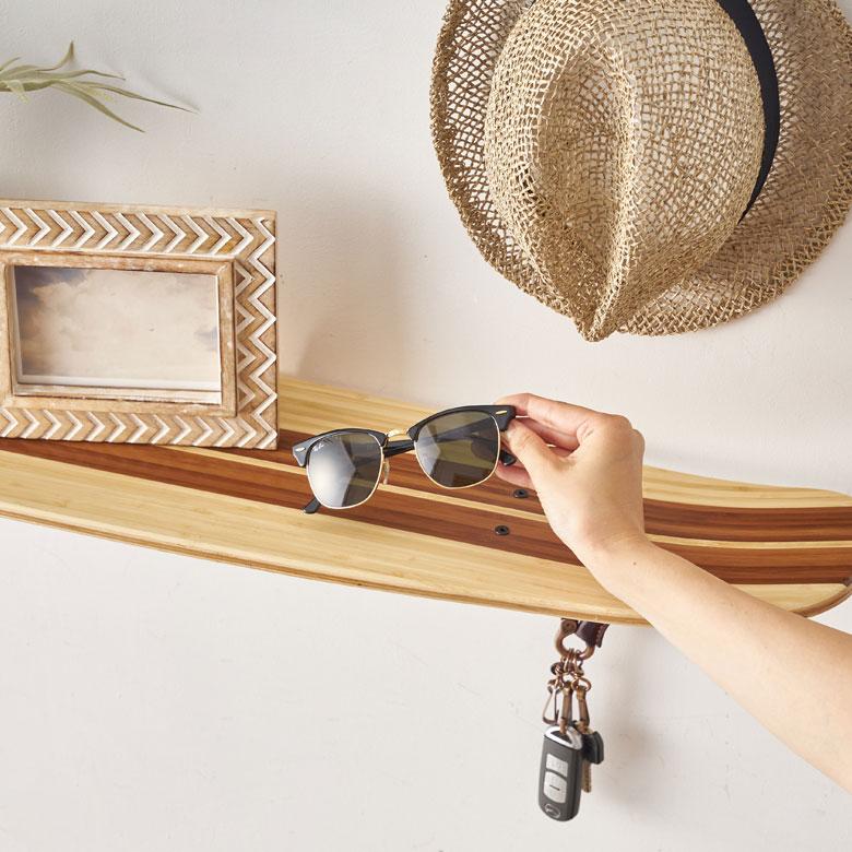 ウォールシェルフ スケートボード 木製 ラック ウォール シェルフ バンブー 棚 壁掛け 壁面 収納 幅約81cm 本物 ボード 西海岸 66892 | ELEMENTS（インテリア） | 08