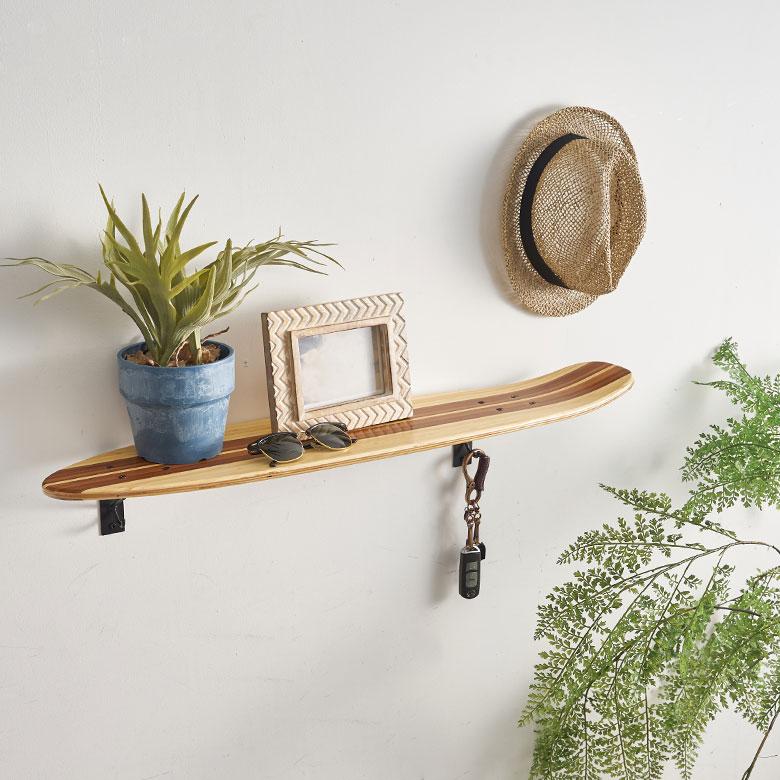 ウォールシェルフ スケートボード 木製 ラック ウォール シェルフ バンブー 棚 壁掛け 壁面 収納 幅約81cm 本物 ボード 西海岸 66892 | ELEMENTS（インテリア） | 09