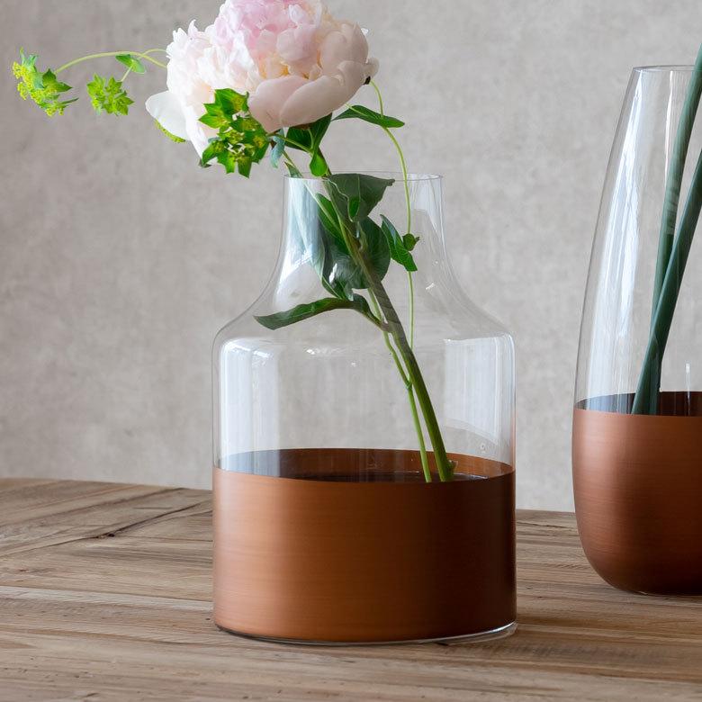 花瓶 フラワー ベース 高さ22cm ボトル ツートンカラー クリア 透明 花びん 花器  ガラス 丸 円柱 生花 グリーン おしゃれ 北欧 リゾート アジアン 雑貨 66898 | ブランド登録なし | 20