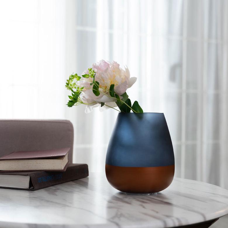 花瓶 フラワー ベース 高さ15.5cm コクーン ツートンカラー クリア 透明 花びん 花器  ガラス 丸 円柱 花 グリーン おしゃれ 北欧 リゾート 西海岸 新生活 66899 | ブランド登録なし | 18