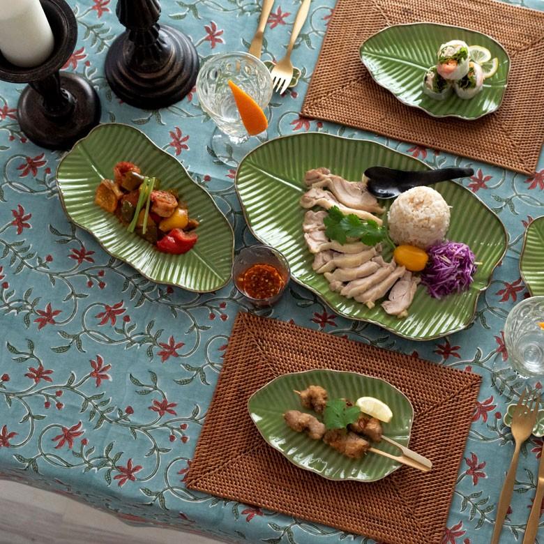 プレート 陶器 バナナリーフ柄 盛り皿 飾り皿 セット 【1枚/2枚/5枚/10枚】 約25.5cm グリーン 食器 キッチン雑貨 アジアン エスニック 66809 | ブランド登録なし | 12