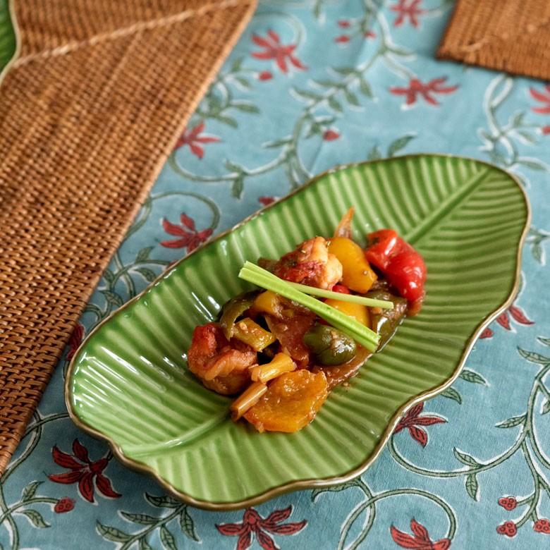 プレート 陶器 バナナリーフ柄 盛り皿 飾り皿 セット 【1枚/2枚/5枚/10枚】 約25.5cm グリーン 食器 キッチン雑貨 アジアン エスニック 66809 | ブランド登録なし | 13