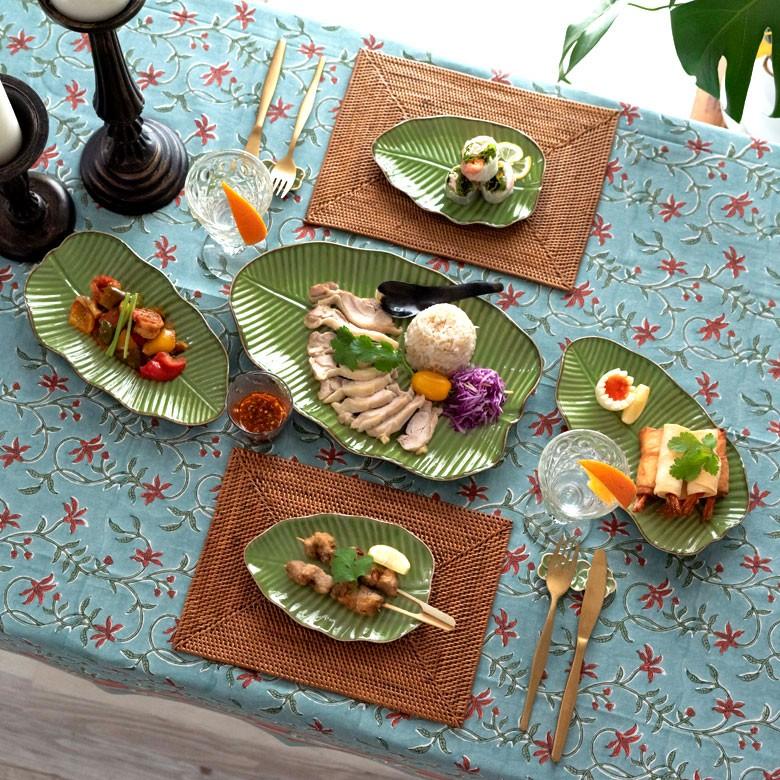 プレート 陶器 バナナリーフ柄 盛り皿 飾り皿 セット 【1枚/2枚/5枚/10枚】 約25.5cm グリーン 食器 キッチン雑貨 アジアン エスニック 66809 | ブランド登録なし | 05