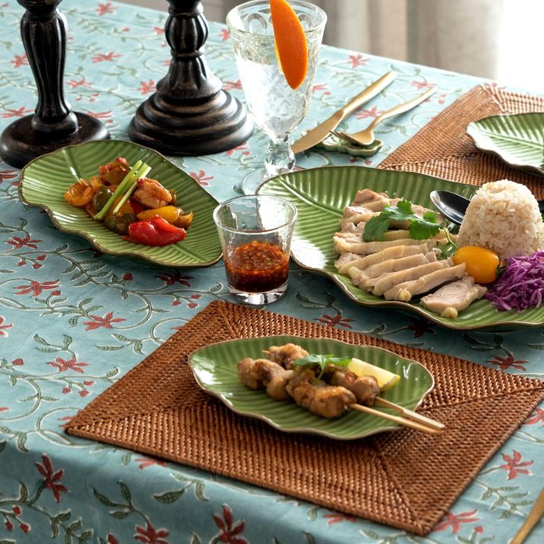 プレート 陶器 バナナリーフ柄 盛り皿 飾り皿 セット 【1枚/2枚/5枚/10枚】 約25.5cm グリーン 食器 キッチン雑貨 アジアン エスニック 66809 | ブランド登録なし | 07