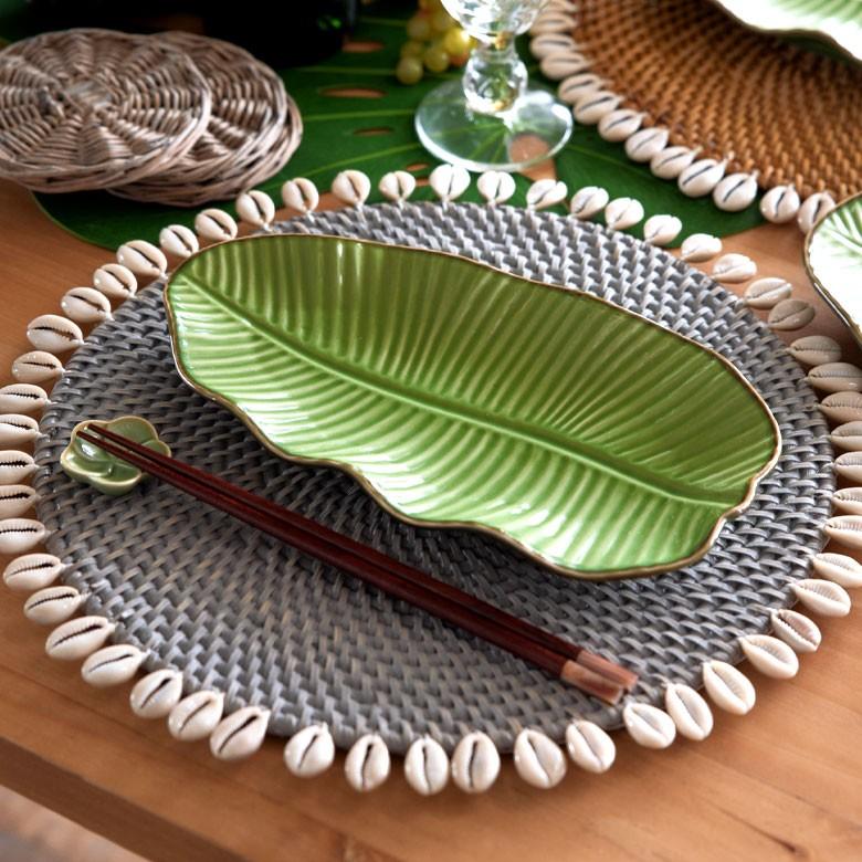 プレート 陶器 バナナリーフ柄 盛り皿 飾り皿 セット 【1枚/2枚/5枚/10枚】 約25.5cm グリーン 食器 キッチン雑貨 アジアン エスニック 66809 | ブランド登録なし | 08