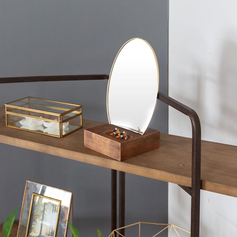 卓上ミラー 楕円形 オーバル型 鏡 真鍮フレーム 天然木 角度調整可 アンティーク調 化粧鏡 おしゃれ メイク 66900 | ELEMENTS（インテリア） | 16