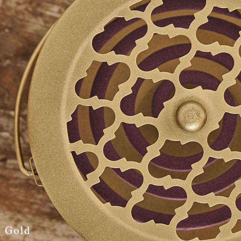 蚊取り 線香 入れ 蓋付き 円形 モロッカン柄 スチール製 ブラック ゴールド シルバー ホルダー 蚊遣り かやり 蚊やり ランタン 西海岸 リゾート  6691 | ELEMENTS（インテリア） | 05