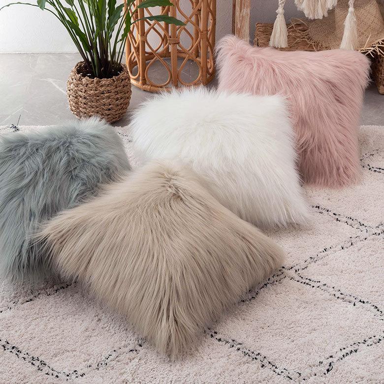 クッションカバー 約45×45cm 正方形 フェイクファー ふわふわ ソファークッション ベッドクッション ピンク ベージュ フェミニン おしゃれ 6692 | ブランド登録なし | 06