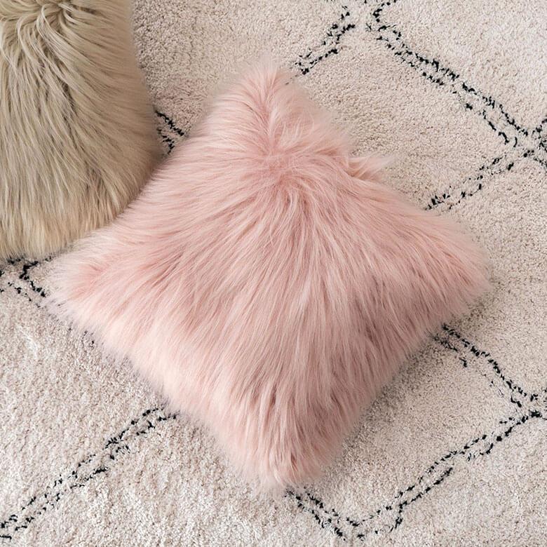 クッションカバー 約45×45cm 正方形 フェイクファー ふわふわ ソファークッション ベッドクッション ピンク ベージュ フェミニン おしゃれ 6692 | ブランド登録なし | 08