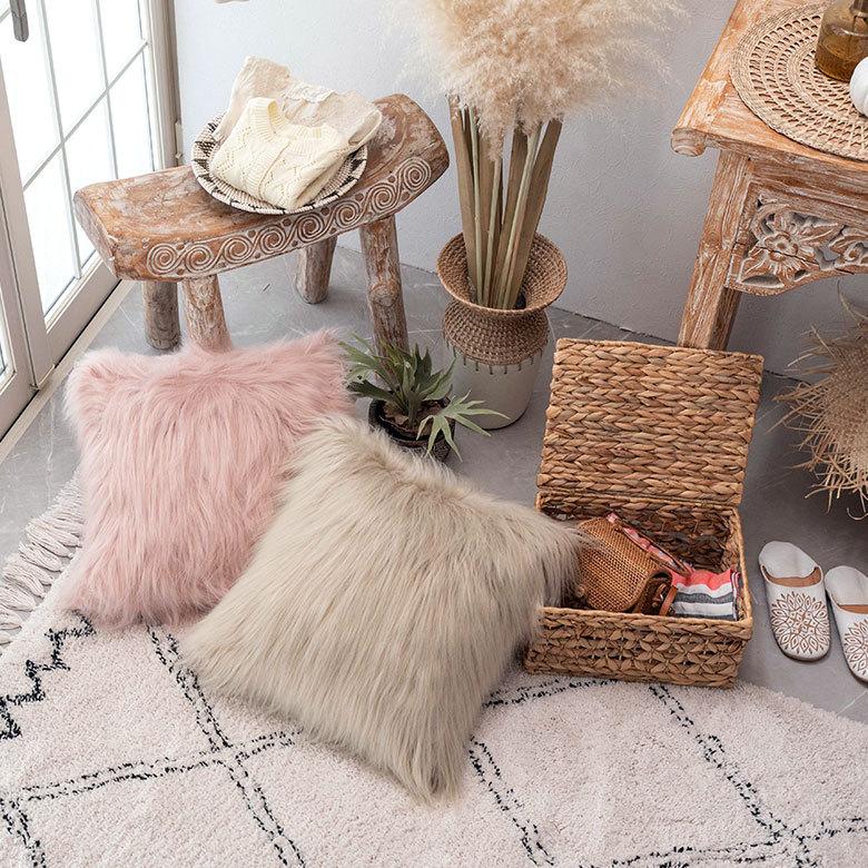 クッションカバー 約45×45cm 正方形 フェイクファー ふわふわ ソファークッション ベッドクッション ピンク ベージュ フェミニン おしゃれ 6692 | ブランド登録なし | 11