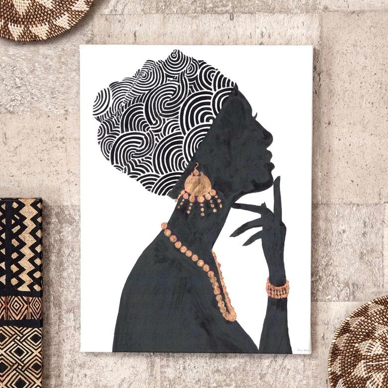 アートパネル 女性 横向き キャンパス 幅37.5cm 高さ50cm アフリカン 絵 アート アート 壁掛 リゾート ウォールデコレーション おしゃれ  ウーマン 66963 | ブランド登録なし