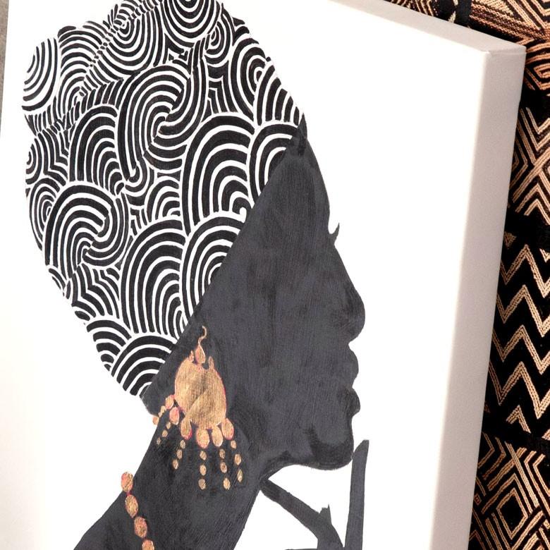 アートパネル 女性 横向き キャンパス 幅37.5cm 高さ50cm アフリカン 絵 アート アート 壁掛 リゾート ウォールデコレーション おしゃれ  ウーマン 66963 | ブランド登録なし | 01