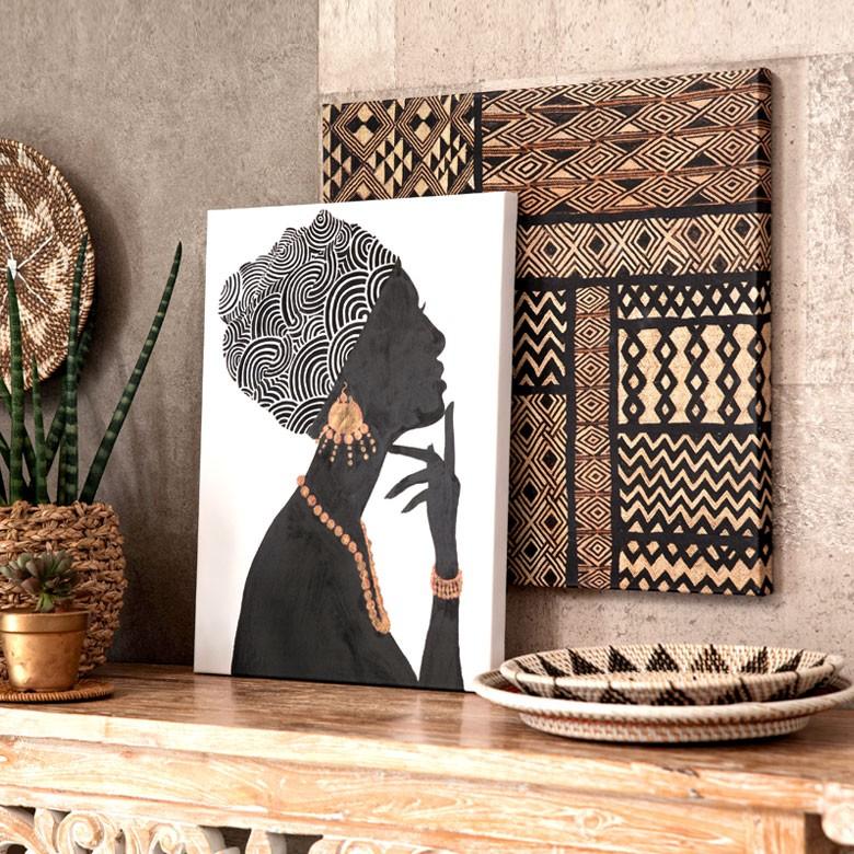 アートパネル 女性 横向き キャンパス 幅37.5cm 高さ50cm アフリカン 絵 アート アート 壁掛 リゾート ウォールデコレーション おしゃれ  ウーマン 66963 | ブランド登録なし | 03