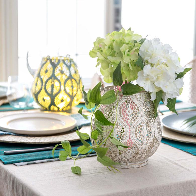 キャンドルホルダー キャンドル ランタン ライト アラベスク ブルー ホワイト 小物入れ フラワーベース モロッカン アンティーク風 66982 | ELEMENTS（インテリア） | 07