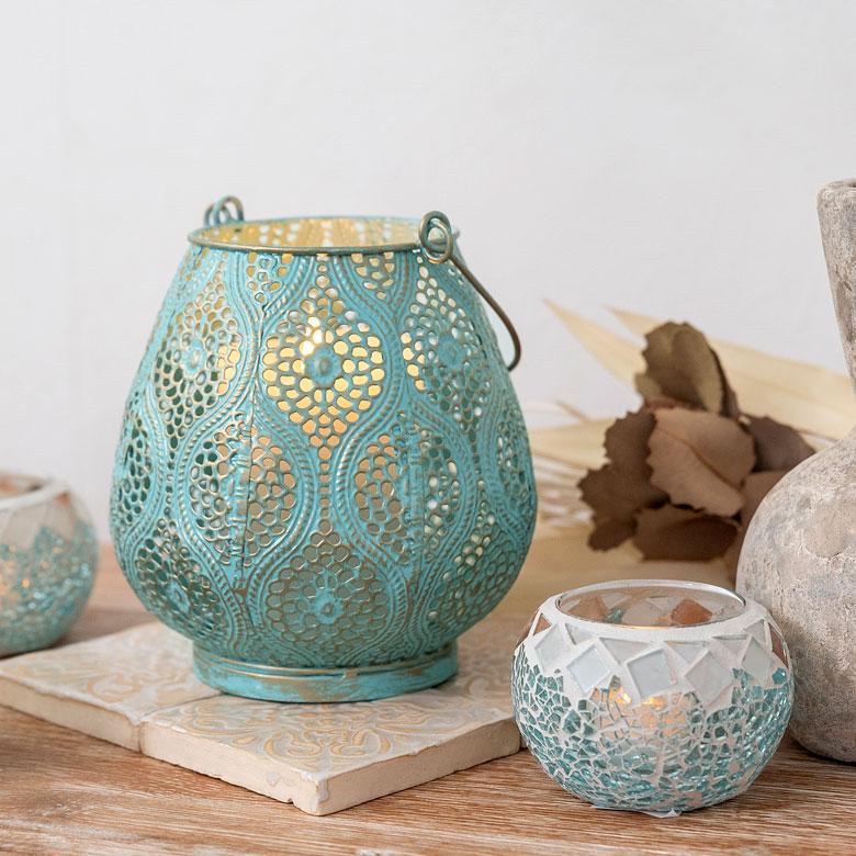 キャンドルホルダー キャンドル ランタン ライト アラベスク ブルー ホワイト 小物入れ フラワーベース モロッカン アンティーク風 66982 | ELEMENTS（インテリア） | 09