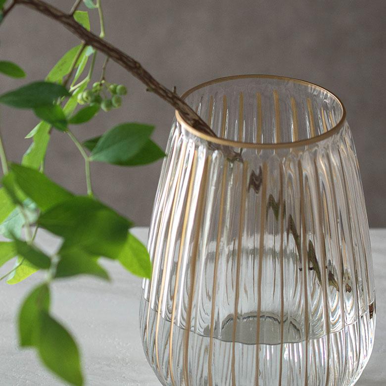 フラワーベース クリア ガラス 花瓶 Mサイズ アンティーク ゴールド 花器 一輪挿し 生花 置き物 北欧 かわいい リゾート アジアン インテリア 66984 | ブランド登録なし | 16