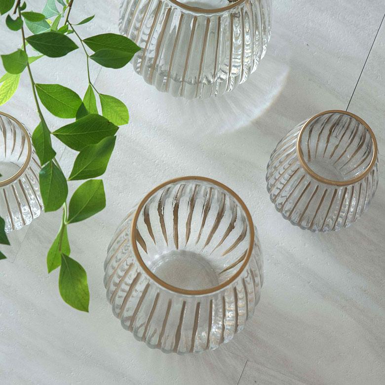 フラワーベース クリア ガラス 花瓶 Mサイズ アンティーク ゴールド 花器 一輪挿し 生花 置き物 北欧 かわいい リゾート アジアン インテリア 66984 | ブランド登録なし | 17