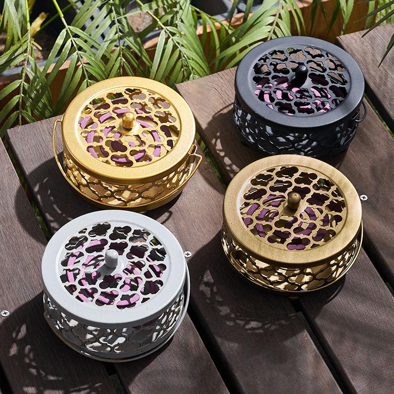 蚊取り 線香 入れ 3個セット 蓋付き 円形 モロッカン柄 スチール製 ブラック ゴールド シルバー ホルダー 蚊遣り かやり 蚊やり ランタン 西海岸 リゾート  669 | ELEMENTS（インテリア） | 12