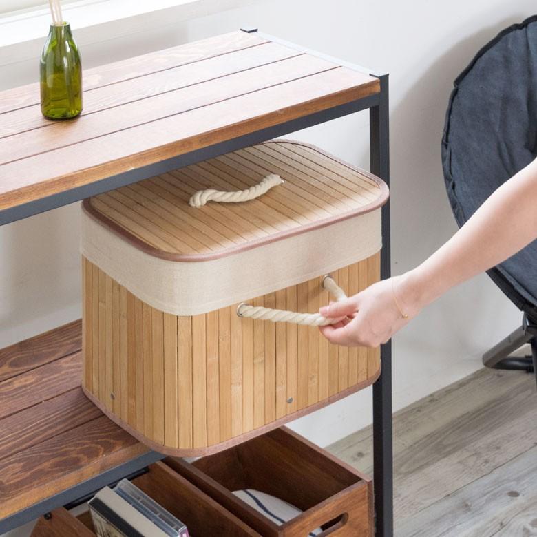 収納ケース おしゃれ バンブーバスケット 収納ボックス かご カゴ 竹製 蓋付き 衣装ケース コンパクト ブラウン ナチュラル ホワイト ランドリーバスケット 66 | ELEMENTS（インテリア） | 06