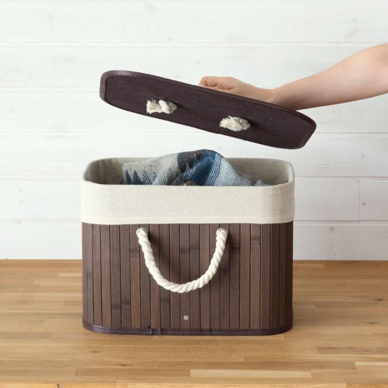 収納ケース おしゃれ バンブーバスケット 収納ボックス かご カゴ 竹製 蓋付き 衣装ケース コンパクト ブラウン ナチュラル ホワイト ランドリーバスケット 66 | ELEMENTS（インテリア） | 07