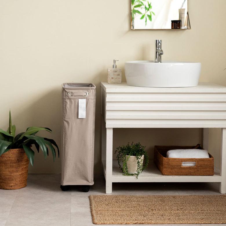 ランドリー バスケット ボックス ワゴン キャスター付き スリム 約20cm 脱衣 洗濯 かご  収納 洗濯物入れ 大容量  おしゃれ 北欧 ナチュラル 西海岸 67010 | ブランド登録なし | 05