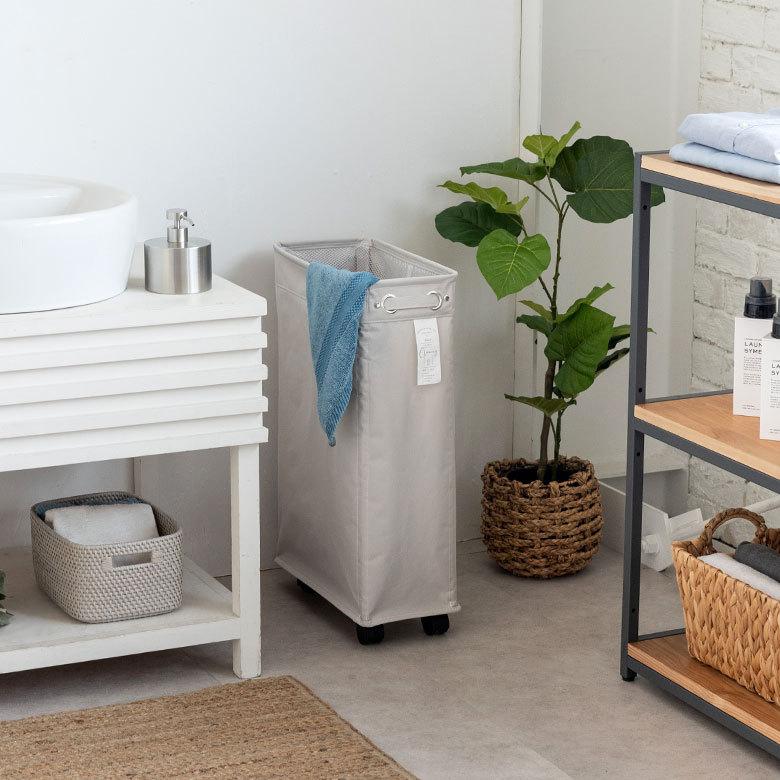 ランドリー バスケット ボックス ワゴン キャスター付き スリム 約20cm 脱衣 洗濯 かご  収納 洗濯物入れ 大容量  おしゃれ 北欧 ナチュラル 西海岸 67010 | ブランド登録なし | 06