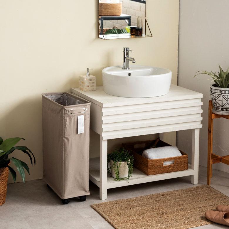 ランドリー バスケット ボックス ワゴン キャスター付き スリム 約20cm 脱衣 洗濯 かご  収納 洗濯物入れ 大容量  おしゃれ 北欧 ナチュラル 西海岸 67010 | ブランド登録なし | 09