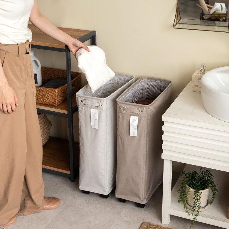 ランドリー バスケット ボックス ワゴン キャスター付き スリム 約20cm 脱衣 洗濯 かご  収納 洗濯物入れ 大容量  おしゃれ 北欧 ナチュラル 西海岸 67010 | ブランド登録なし | 10