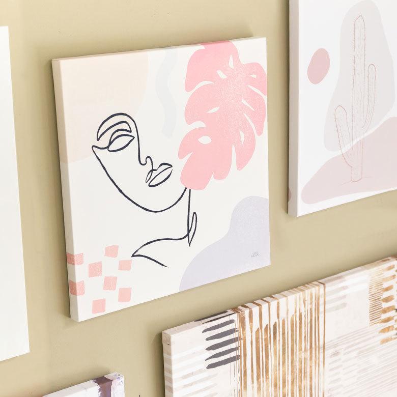 アートパネル ラインアート イメージ画 キャンパス パネル 約 W 50cm D 50cm H 2.7cm 抽象的 人物 植物 アート ファブリック調 絵画 壁掛け 67025 | ブランド登録なし | 03