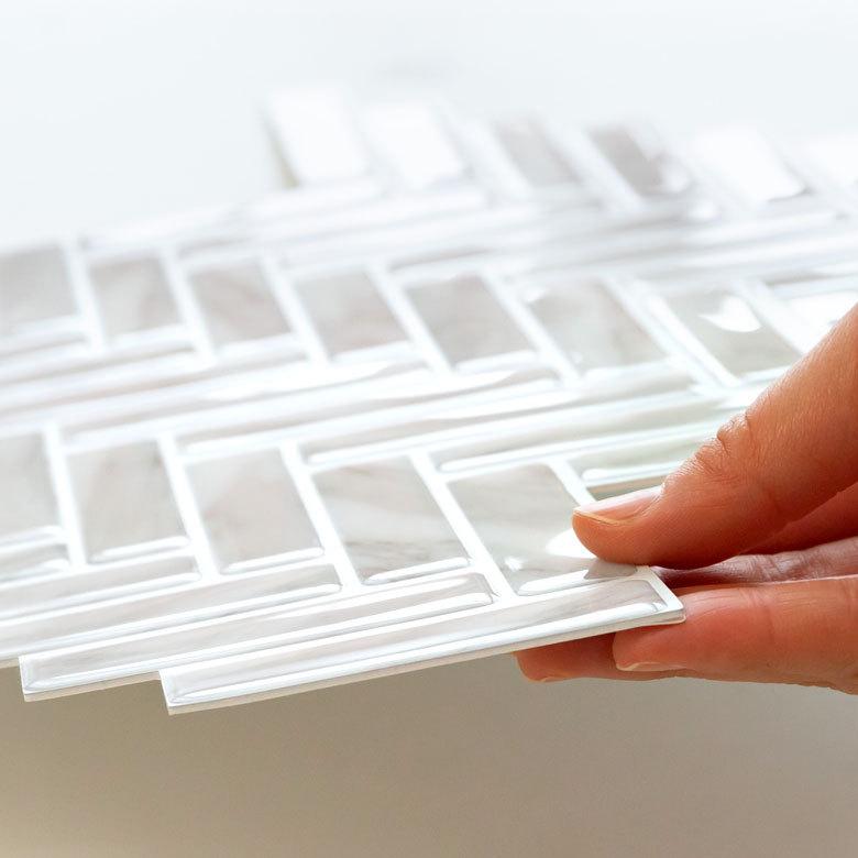 タイルシール ヘリンボーン 10枚入り 正方形 シート ホワイト マーブル 水回り 防水 DIY ウォールステッカー 台所 キッチン 洗面所 トイレ 67028-10 | ELEMENTS（インテリア） | 13