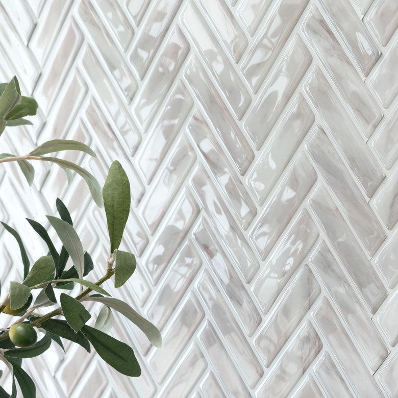 タイルシール ヘリンボーン 10枚入り 正方形 シート ホワイト マーブル 水回り 防水 DIY ウォールステッカー 台所 キッチン 洗面所 トイレ 67028-10 | ELEMENTS（インテリア） | 11