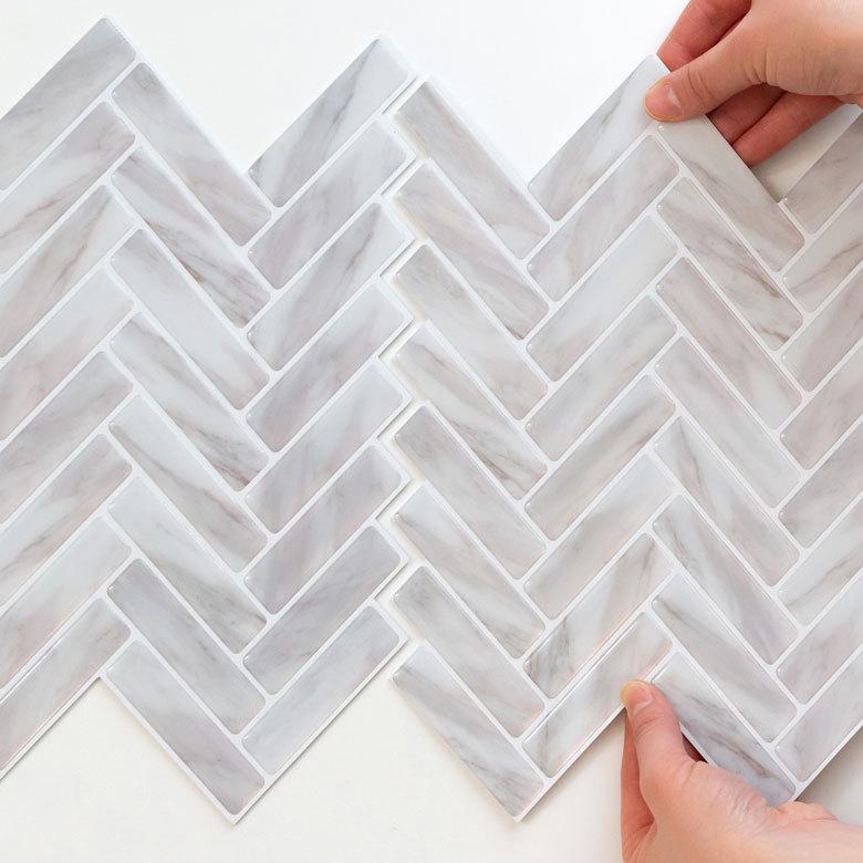 タイルシール ヘリンボーン 20枚入り 正方形 シート ホワイト マーブル 水回り 防水 DIY ウォールステッカー 台所 キッチン 洗面所 トイレ 67028-20 | ELEMENTS（インテリア） | 14