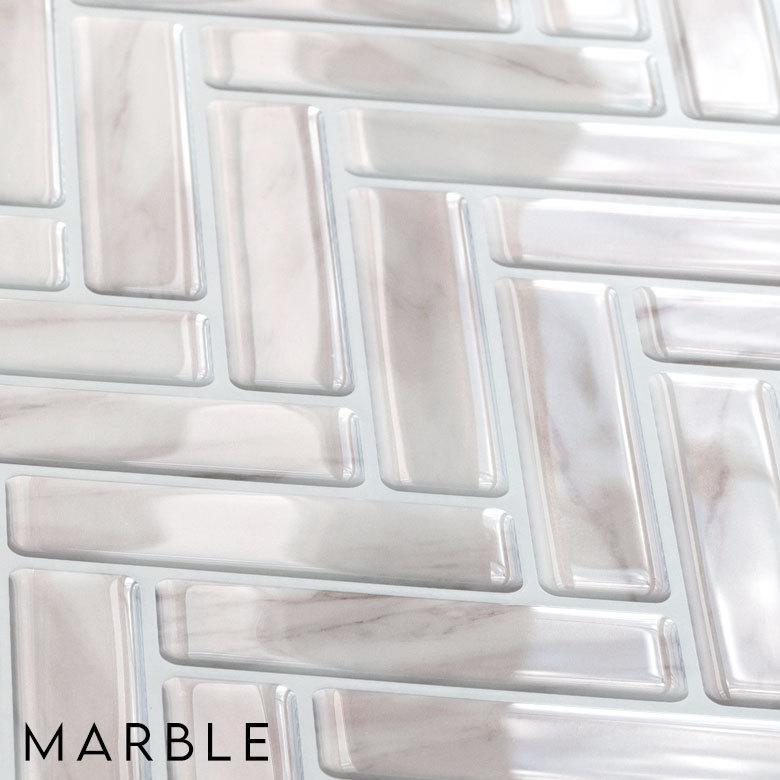 タイルシール ヘリンボーン 20枚入り 正方形 シート ホワイト マーブル 水回り 防水 DIY ウォールステッカー 台所 キッチン 洗面所 トイレ 67028-20 | ELEMENTS（インテリア） | 06