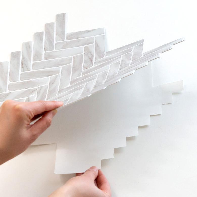 タイルシール ヘリンボーン 1枚入り 正方形 シート ホワイト マーブル 水回り 防水 DIY ウォールステッカー 台所 キッチン 洗面所 トイレ 67028 | ELEMENTS（インテリア） | 09