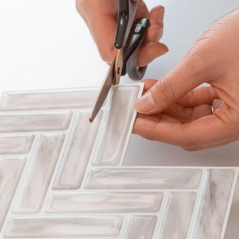 タイルシール ヘリンボーン 1枚入り 正方形 シート ホワイト マーブル 水回り 防水 DIY ウォールステッカー 台所 キッチン 洗面所 トイレ 67028 | ELEMENTS（インテリア） | 10