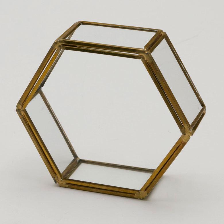 アクセサリーケース ガラス 真鍮 アクセサリー 収納 六角形 Mサイズ ケース ディスプレイ ジュエリー ボックス アンティーク 風 おしゃれ インテリア 雑貨 67050 | ELEMENTS（インテリア） | 18