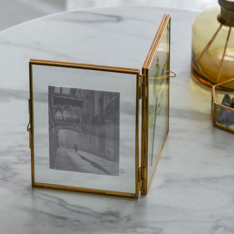 フォトフレーム 2面 2枚 ハガキサイズ ハガキサイズ 写真 たて 入れ 写真 たて メニュー スタンド ディスプレイ アンティーク 風 おしゃれ インテリア 67053 | ELEMENTS（インテリア） | 06