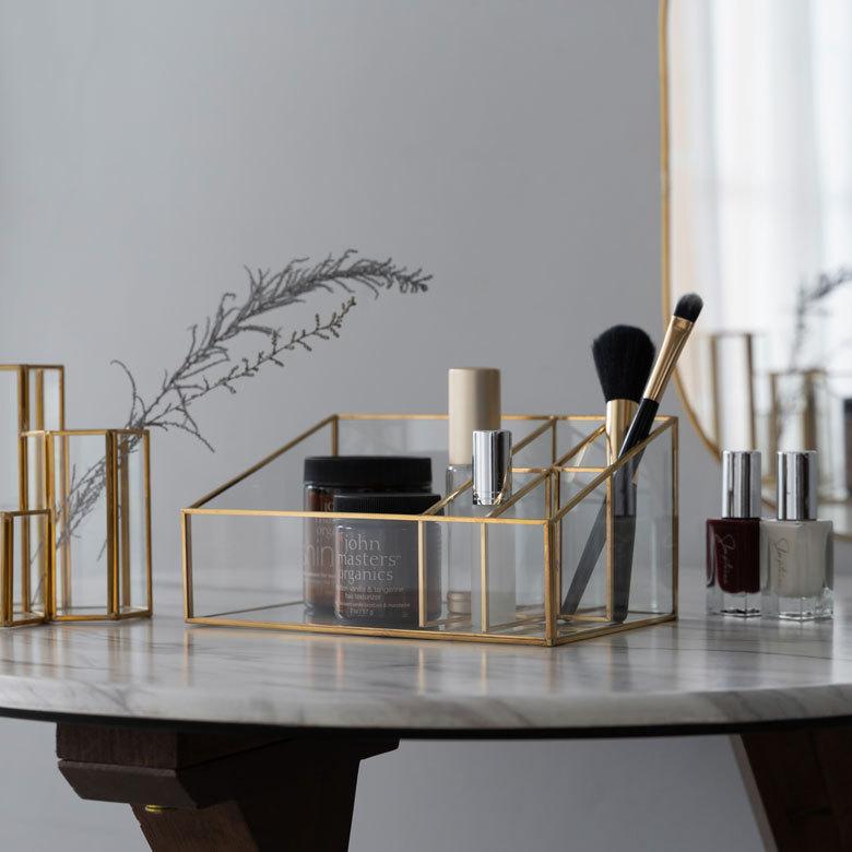 ブラシ スタンド コスメ ガラス 真鍮 5分割 収納 ボックス メイク アクセサリー アンティーク 風 ディスプレイ おしゃれ 北欧  雑貨 インテリア 西海岸 67070 | ブランド登録なし | 13