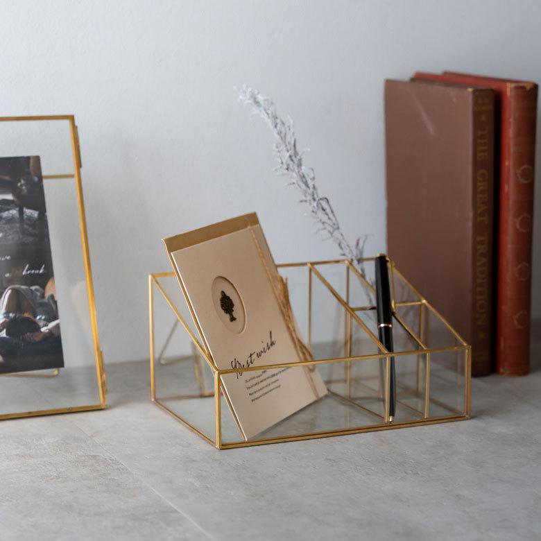 ブラシ スタンド コスメ ガラス 真鍮 5分割 収納 ボックス メイク アクセサリー アンティーク 風 ディスプレイ おしゃれ 北欧  雑貨 インテリア 西海岸 67070 | ブランド登録なし | 15