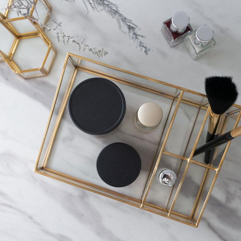 ブラシ スタンド コスメ ガラス 真鍮 5分割 収納 ボックス メイク アクセサリー アンティーク 風 ディスプレイ おしゃれ 北欧  雑貨 インテリア 西海岸 67070 | ブランド登録なし | 02