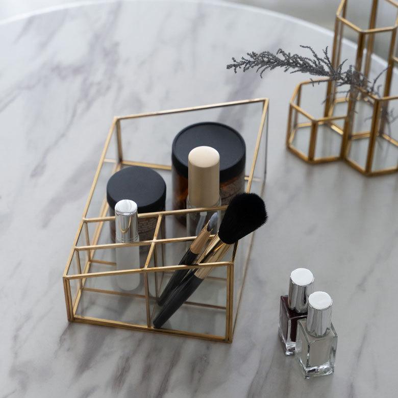 ブラシ スタンド コスメ ガラス 真鍮 5分割 収納 ボックス メイク アクセサリー アンティーク 風 ディスプレイ おしゃれ 北欧  雑貨 インテリア 西海岸 67070 | ブランド登録なし | 04