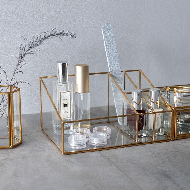 ブラシ スタンド コスメ ガラス 真鍮 5分割 収納 ボックス メイク アクセサリー アンティーク 風 ディスプレイ おしゃれ 北欧  雑貨 インテリア 西海岸 67070 | ブランド登録なし | 05