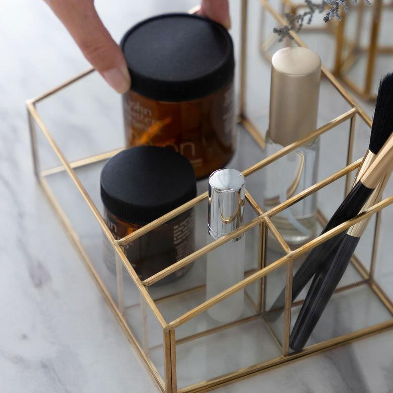 ブラシ スタンド コスメ ガラス 真鍮 5分割 収納 ボックス メイク アクセサリー アンティーク 風 ディスプレイ おしゃれ 北欧  雑貨 インテリア 西海岸 67070 | ブランド登録なし | 08