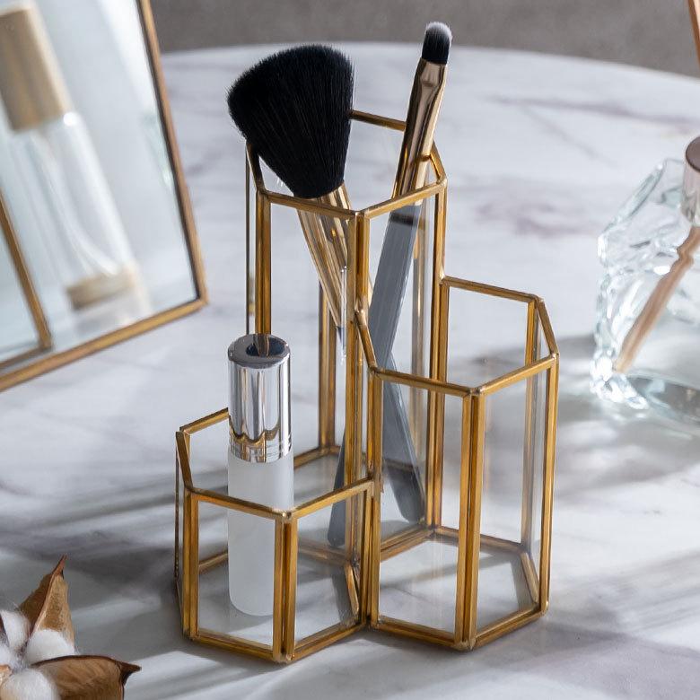 ブラシ スタンド コスメ 収納  ガラス 真鍮 メイク ケース 鉛筆 ペン 立て ボックス 小物 入れ ディスプレイ おしゃれ 北欧  雑貨 インテリア 西海岸 67071 | ブランド登録なし