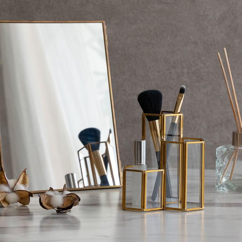 ブラシ スタンド コスメ 収納  ガラス 真鍮 メイク ケース 鉛筆 ペン 立て ボックス 小物 入れ ディスプレイ おしゃれ 北欧  雑貨 インテリア 西海岸 67071 | ブランド登録なし | 01