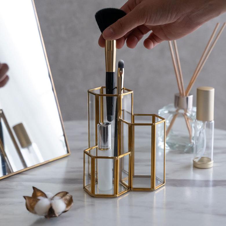 ブラシ スタンド コスメ 収納  ガラス 真鍮 メイク ケース 鉛筆 ペン 立て ボックス 小物 入れ ディスプレイ おしゃれ 北欧  雑貨 インテリア 西海岸 67071 | ブランド登録なし | 10