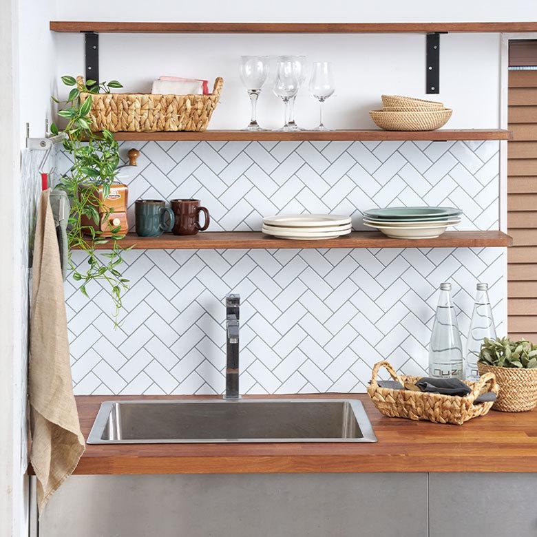 タイル シール ヘリンボーン 1枚 ホワイト 白 メトロ モザイク 壁紙 防水 リメイク シート ウォール ステッカー 簡単 壁面 DIY カット  おしゃれ 67074-wh | ELEMENTS（インテリア） | 15